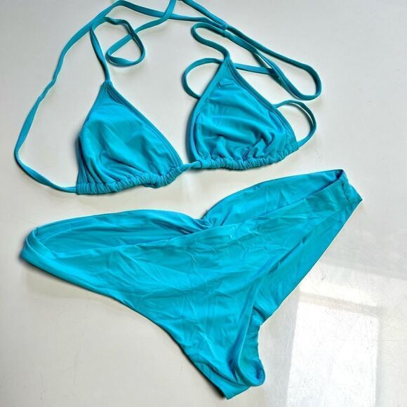 2 Piece Electric Blue Roxy Complete Triangle Bikini Set Swim Suit Set - Picture 4 of 9